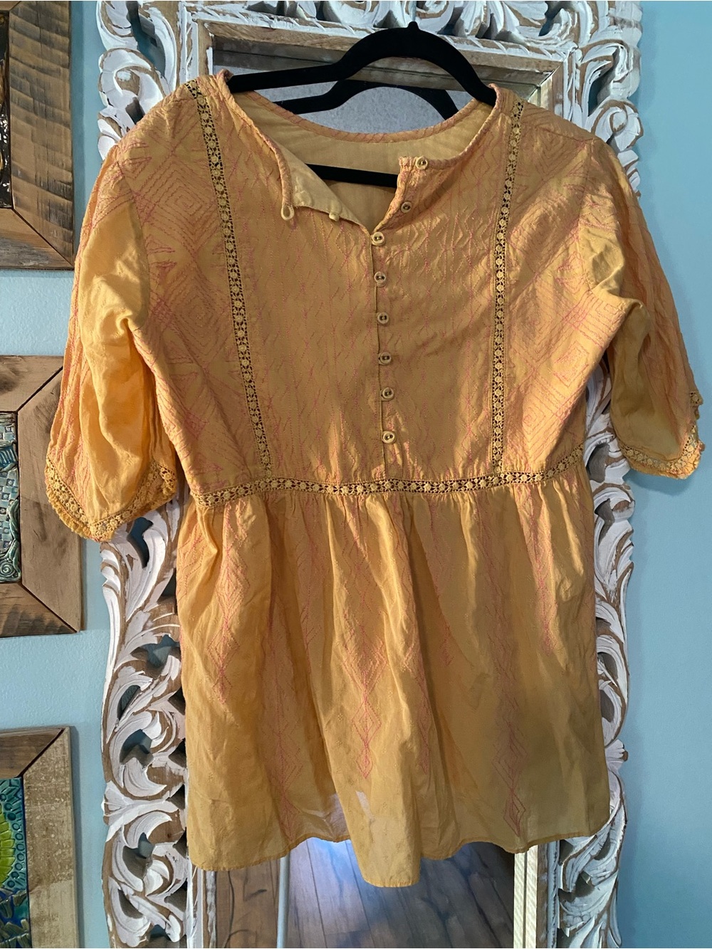 Women's Yellow Button-Front Peasant Top